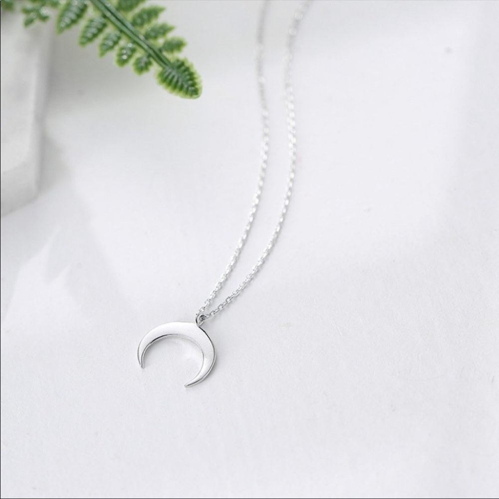 Silver Tone Boho Crescent Moon Necklace